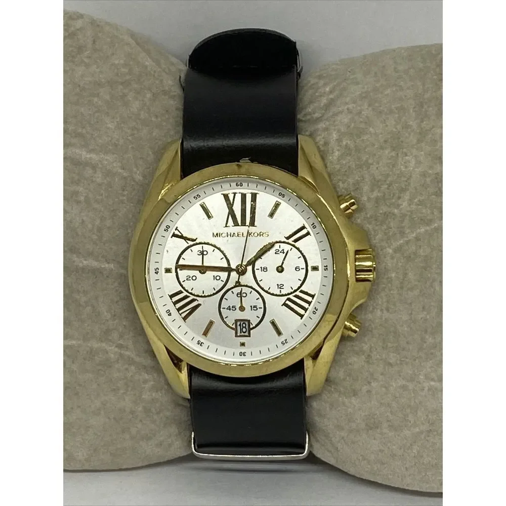 Michael Kors MK5743 Women's Black Leather Analog Silver Dial Quartz Watch XX393